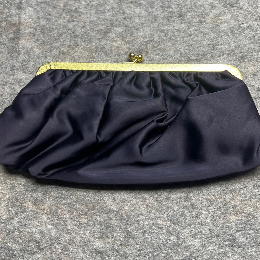 Chic Navy Satin Clutch with Gold Accents